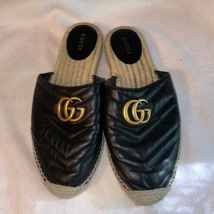 Gucci Matelasse Marmont double G chevron black quilted Mules